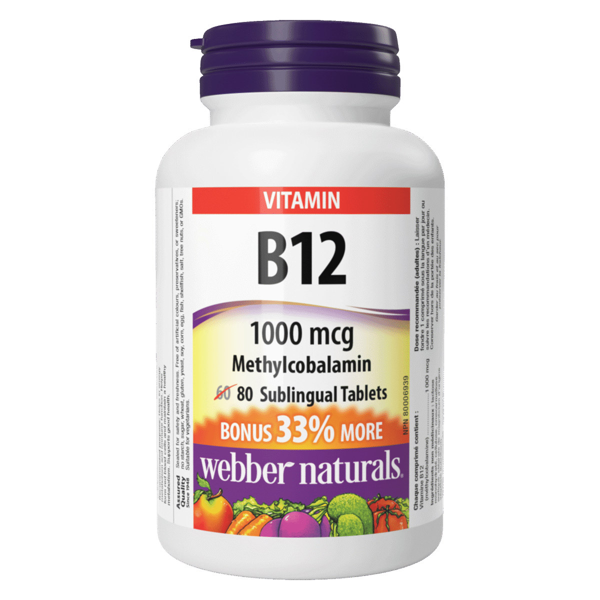 Vitamin B12 1000 mcg (80 Sublingual Tablets)